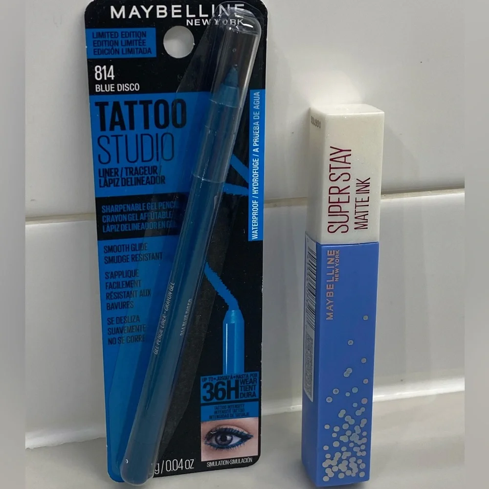MAYBELLINE BLUE DISCO LINER & LIPSTICK NEW